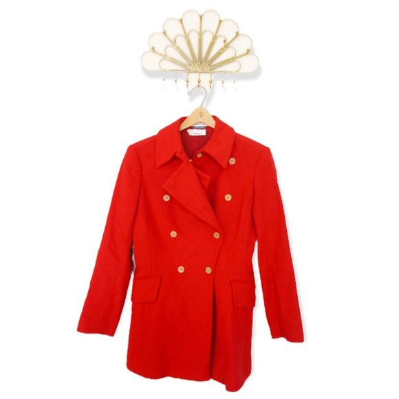 Vintage Isaac Mizrahi x Bergdorf Goodman Red Wool Double Breasted Coat - Picture 2 of 4